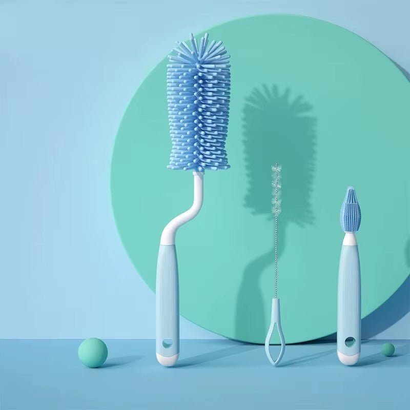 Baby Nipple & Silicone Bottle Brush Set with 360° Rotation - 3pc - householdessential