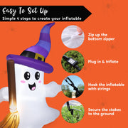 6Ft Halloween Inflatables Light up Cute Ghosts with Witch Hat,Halloween Decorations Outdoor,Blow up Halloween Yard Decorations
