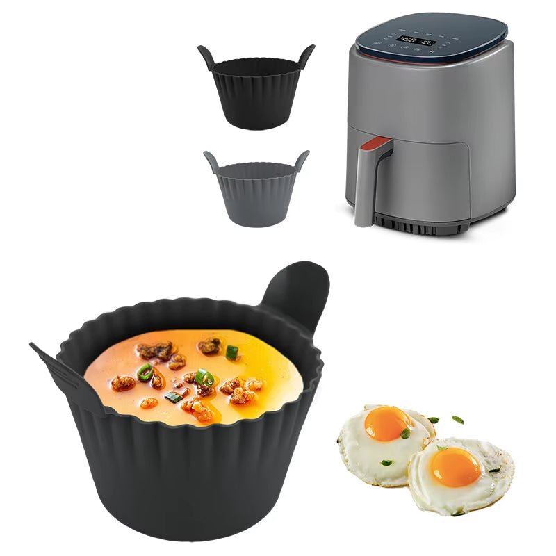 Non-Stick Silicone Bakeware Set for Air Fryer with Egg Poacher Cups - householdessential