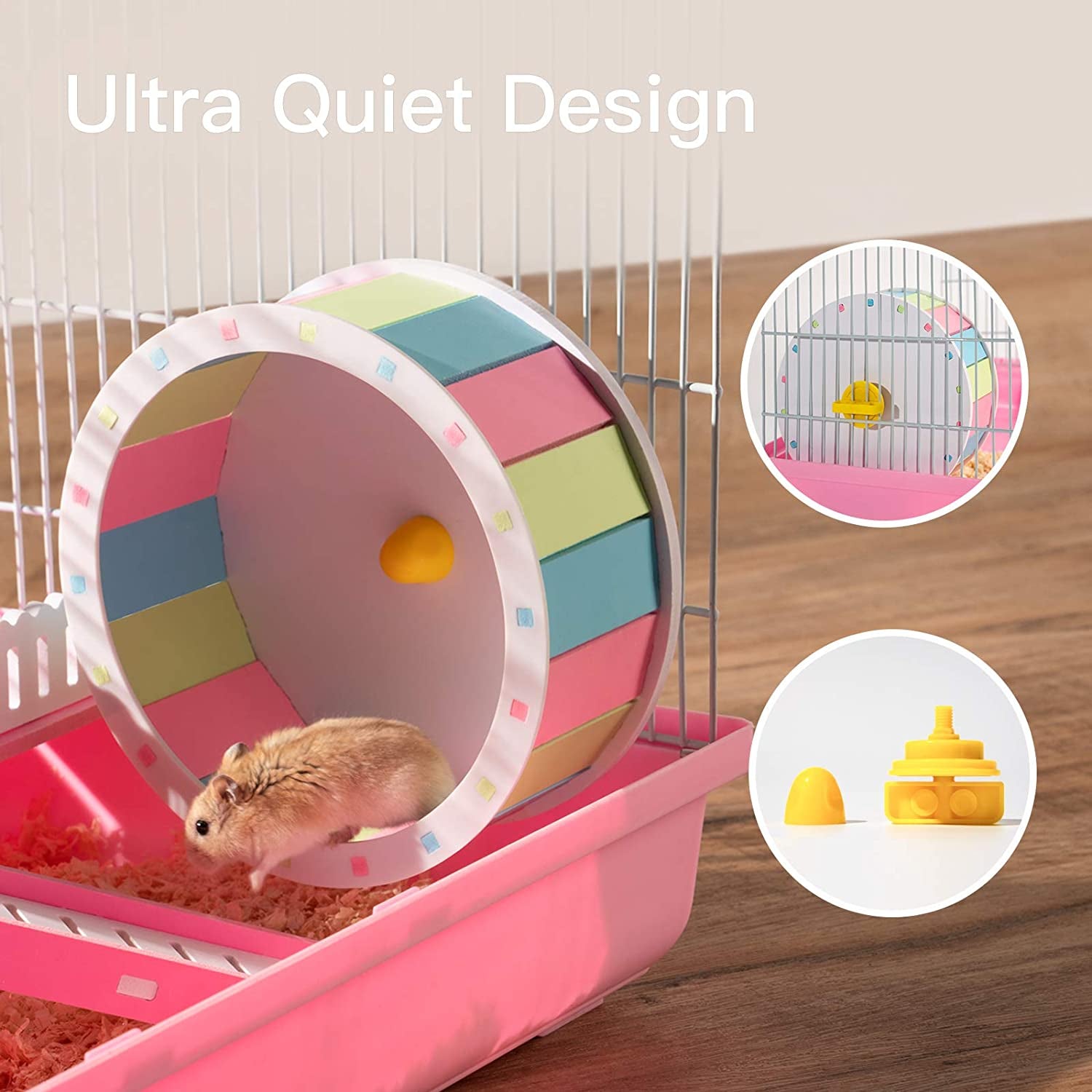 Silent Hamster Wheel Durable Chew Toys Pink Accessories Combo Pack - householdessential