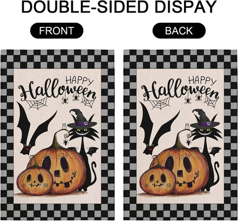 Halloween Garden Flag 12X18 Double Sided Mini Halloween Flag, Burlap Vertical Small Halloween Yard Flag Funny Halloween Pumpkin House Flag, Halloween Decorations Flag for Lawn Farmhouse Outdoor Decor