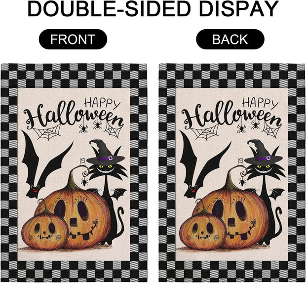 Halloween Garden Flag 12X18 Double Sided Mini Halloween Flag, Burlap Vertical Small Halloween Yard Flag Funny Halloween Pumpkin House Flag, Halloween Decorations Flag for Lawn Farmhouse Outdoor Decor