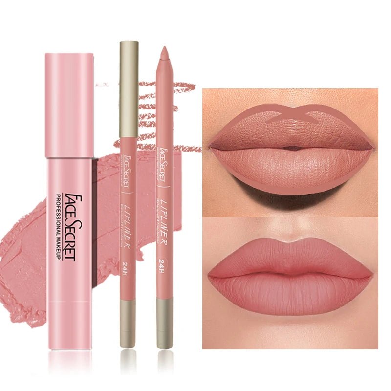 Matte Lipliner&Lipstick Set,Waterproof， Long Lasting Lip Makeup, Soft Matte Color Rendering,Women'S Makeup Cosmetics - householdessential