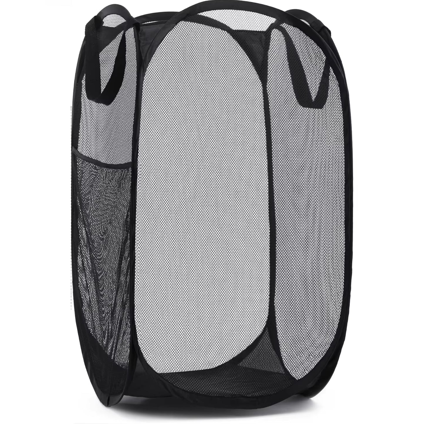 Collapsible Mesh Laundry Basket with Side Pocket - Breathable Clothes Storage Organizer - householdessential