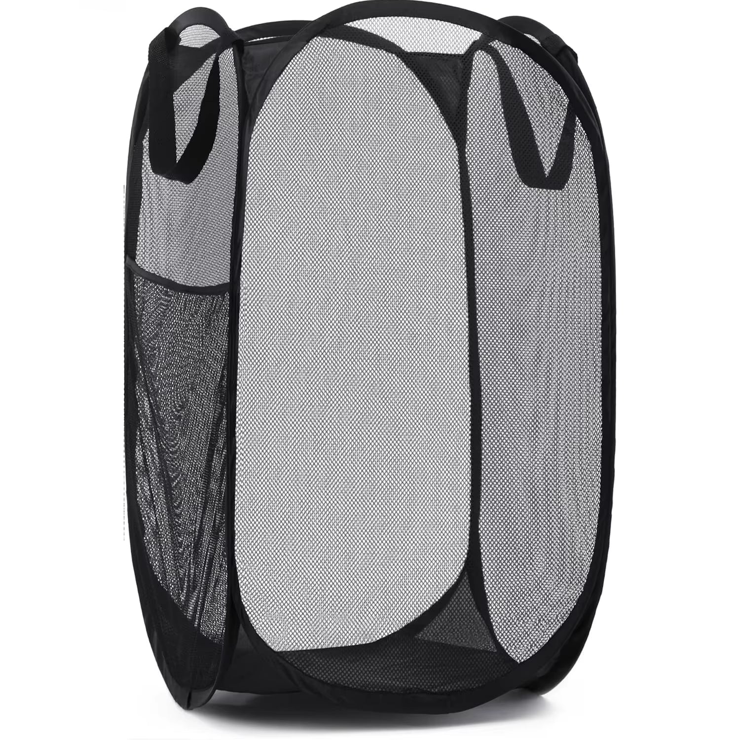 Collapsible Mesh Laundry Basket with Side Pocket - Breathable Clothes Storage Organizer - householdessential
