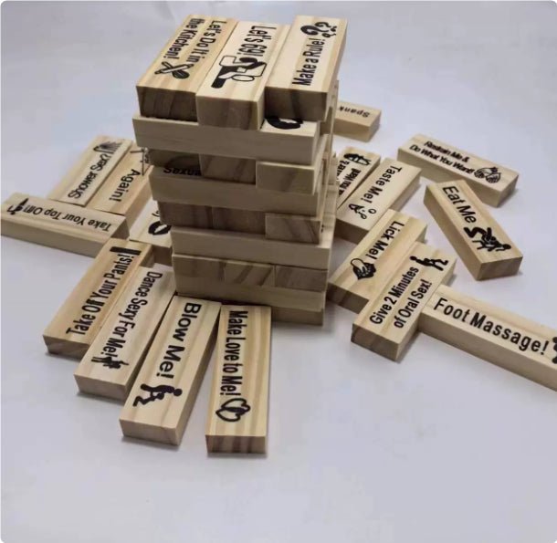 Romantic Couples Stacking Game Night Fun Valentines Intimacy Jenga Block Tower Set - householdessential