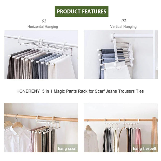 5 in 1Pants Storage Hanger Organizer Hangers save Wardrobe Space Magic Folding Pant Rack Tie Hanger Shelves Closet Organizer