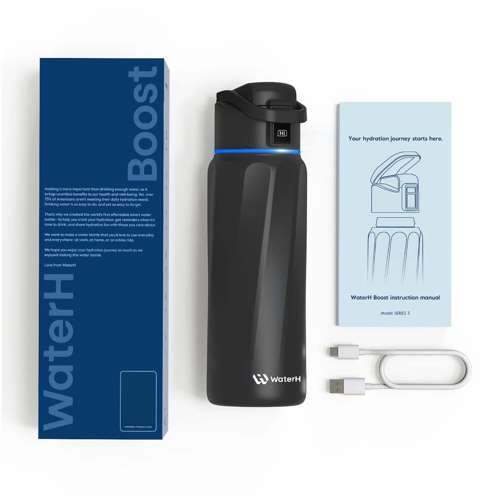 Waterh Boost Smart Water Bottle: 32 Oz Hydration Tracker with APP & Insulation - householdessential