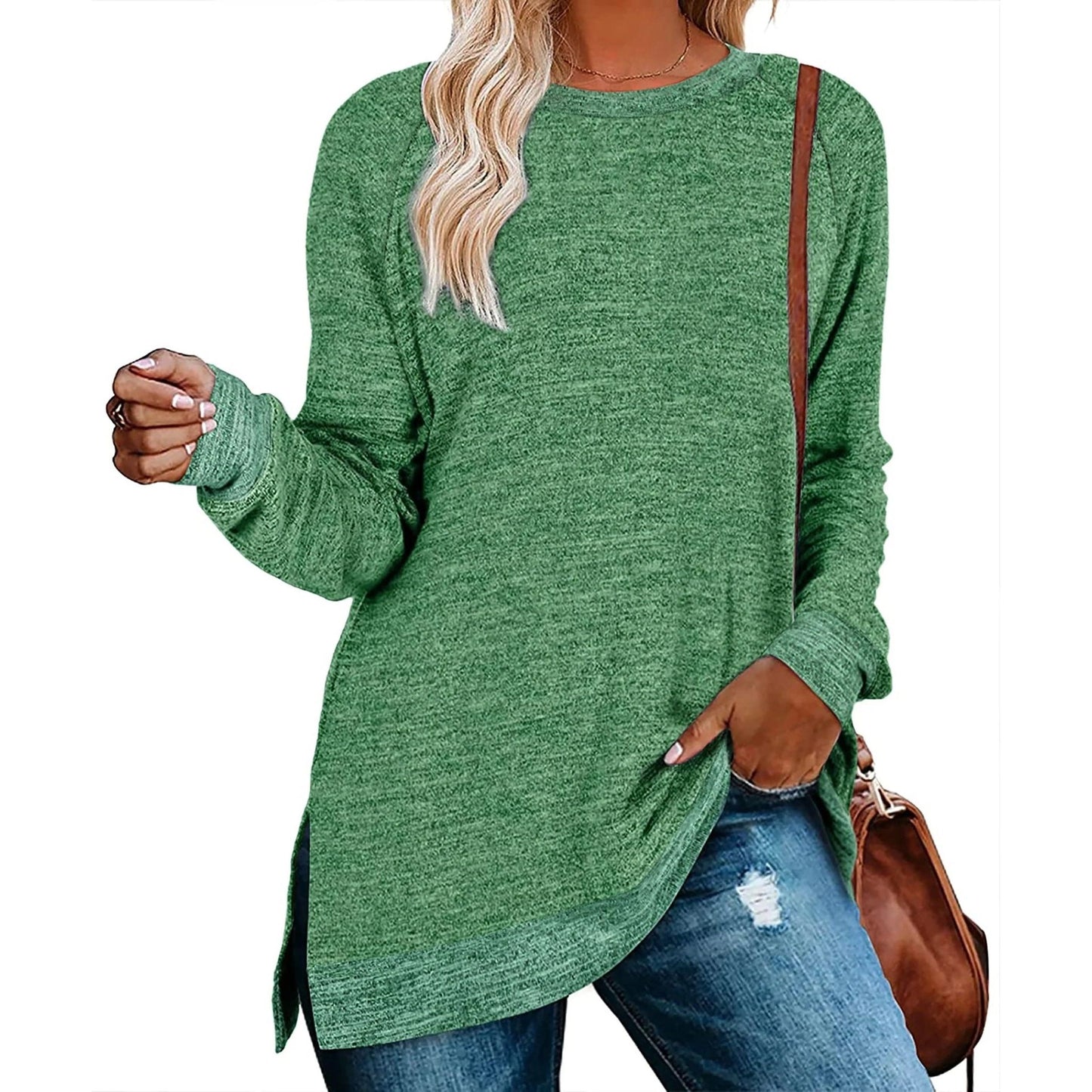 Women's Color Block Tunic Top Long Sleeve Blouse Casual Fall Fashion Loose Fit Pullover - householdessential