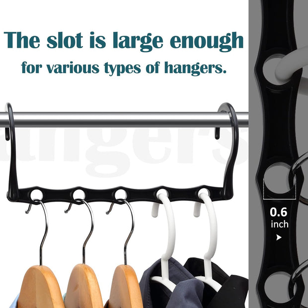 6 Pack Black Space Saving Hangers, Magic Hangers, Closet Organizers, Space Saver Hanger Organizer, Dorm Room Essentials