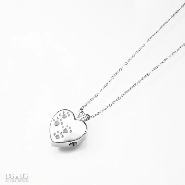Keepsake Heart Pet Urn Titanium Steel Openable Locket Dog Caskets Cat Memorials Pendant Ash Cremation Holder Paw Print Necklace