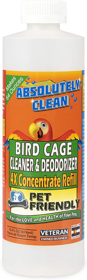 Amazing Bird Cage Cleaner and Deodorizer - Just Spray/Wipe - Safely & Easily Removes Bird Messes Quickly and Easily - USA Made - Fragrance Free (4X Concentrate - 16Oz Makes 64Oz)