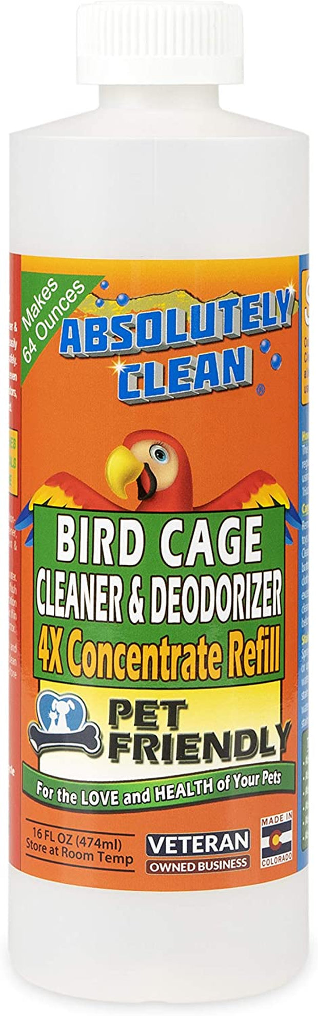 Amazing Bird Cage Cleaner and Deodorizer - Just Spray/Wipe - Safely & Easily Removes Bird Messes Quickly and Easily - USA Made - Fragrance Free (4X Concentrate - 16Oz Makes 64Oz)
