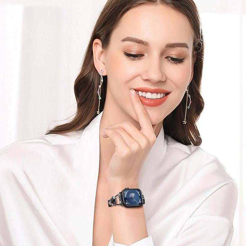BUREI Apple Watch Strap - Sleek Black Metal Band for an Elegant Look (Watch Not Included) - householdessential