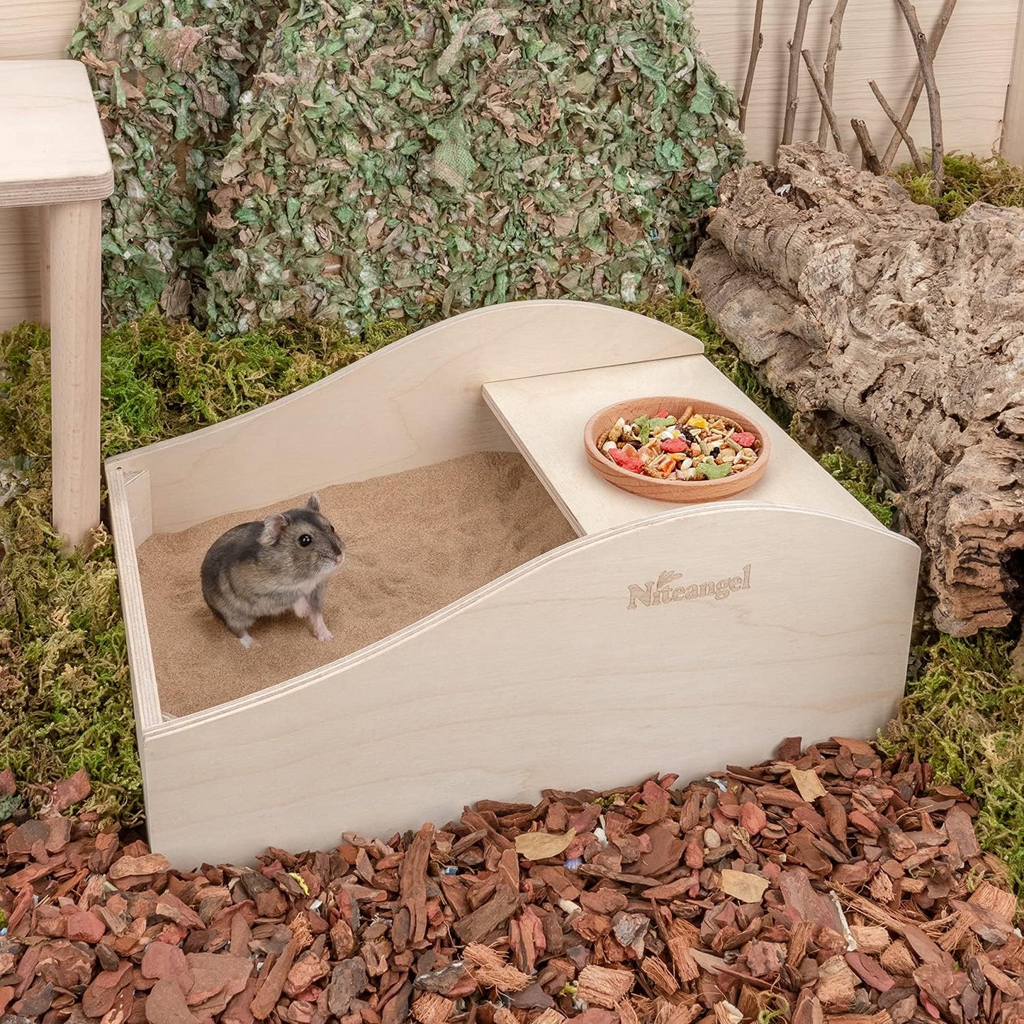 Dust Free Hamster Sand Tub - Wooden Critter Bathtub for Small Animals - householdessential