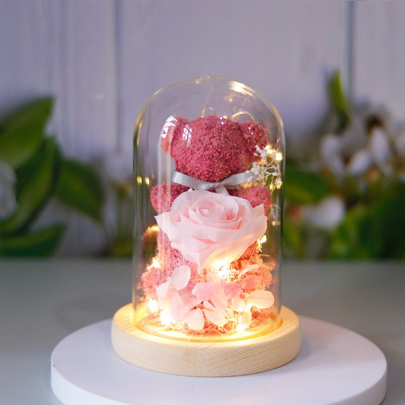 Eternal Rose Valentine's Day Gift Box with Teddy Bear - Preserved Forever - householdessential