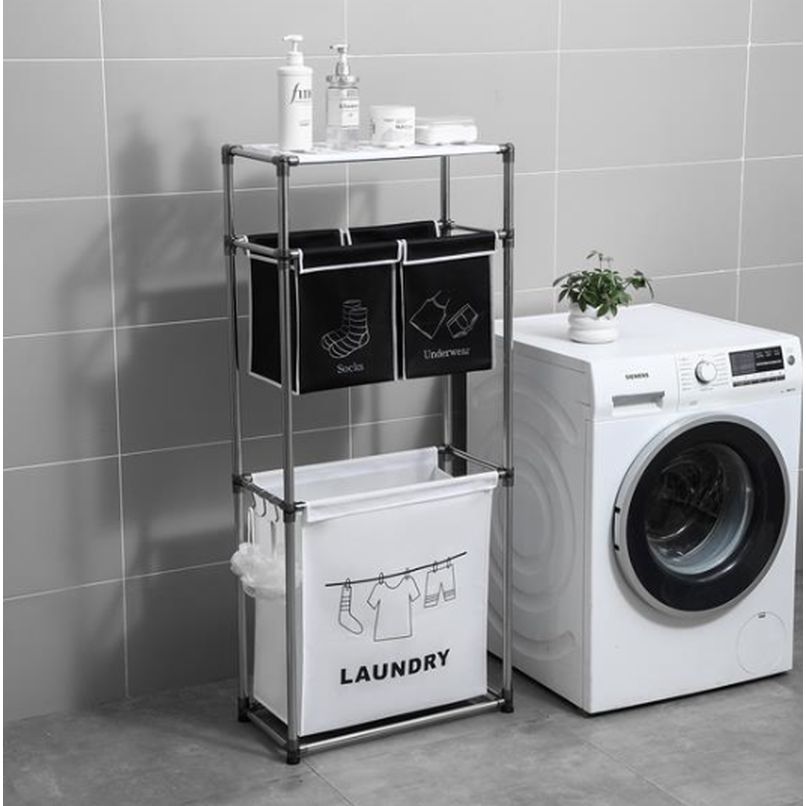 Waterproof Laundry Sorter with 3 Bags, 3-Tier Design and Hooks for Organization - householdessential