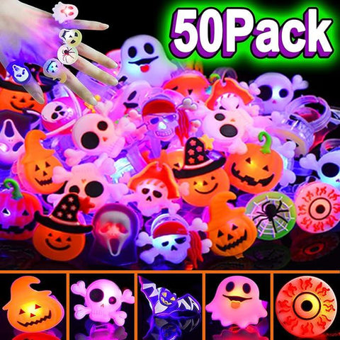Halloween LED Light up Rings Dreamy 3D Flashing Glow Rings Non Candy Trick or Treat Halloween Gift Party Favor for Kids and Adults 50PCS Costume Ideas DIY Halloween 2025 New