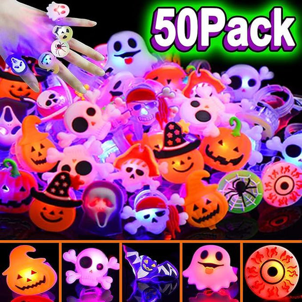 Halloween LED Light up Rings Dreamy 3D Flashing Glow Rings Non Candy Trick or Treat Halloween Gift Party Favor for Kids and Adults 50PCS Costume Ideas DIY Halloween 2025 New