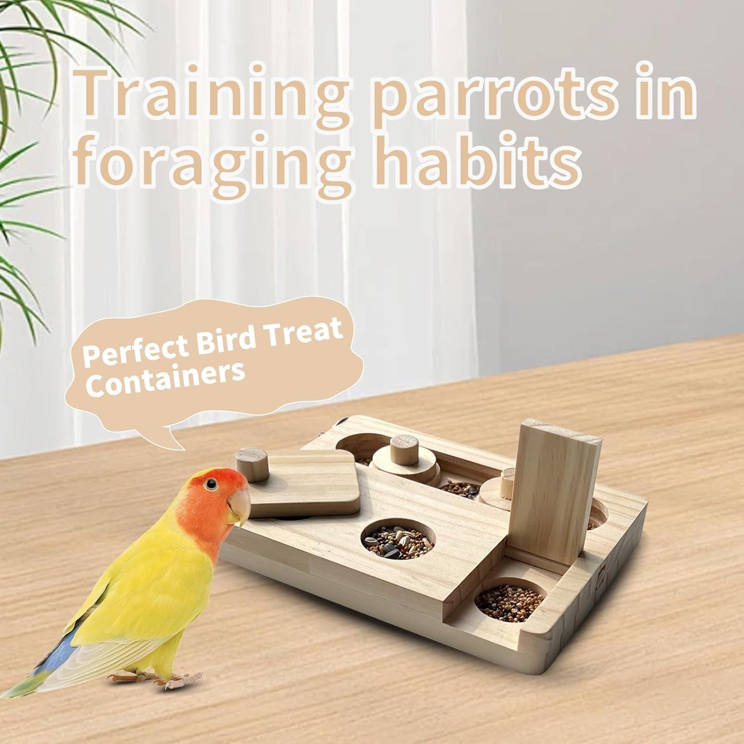 Wooden Parrot Foraging Feeder & Training Toys for Interactive Bird Fun - householdessential