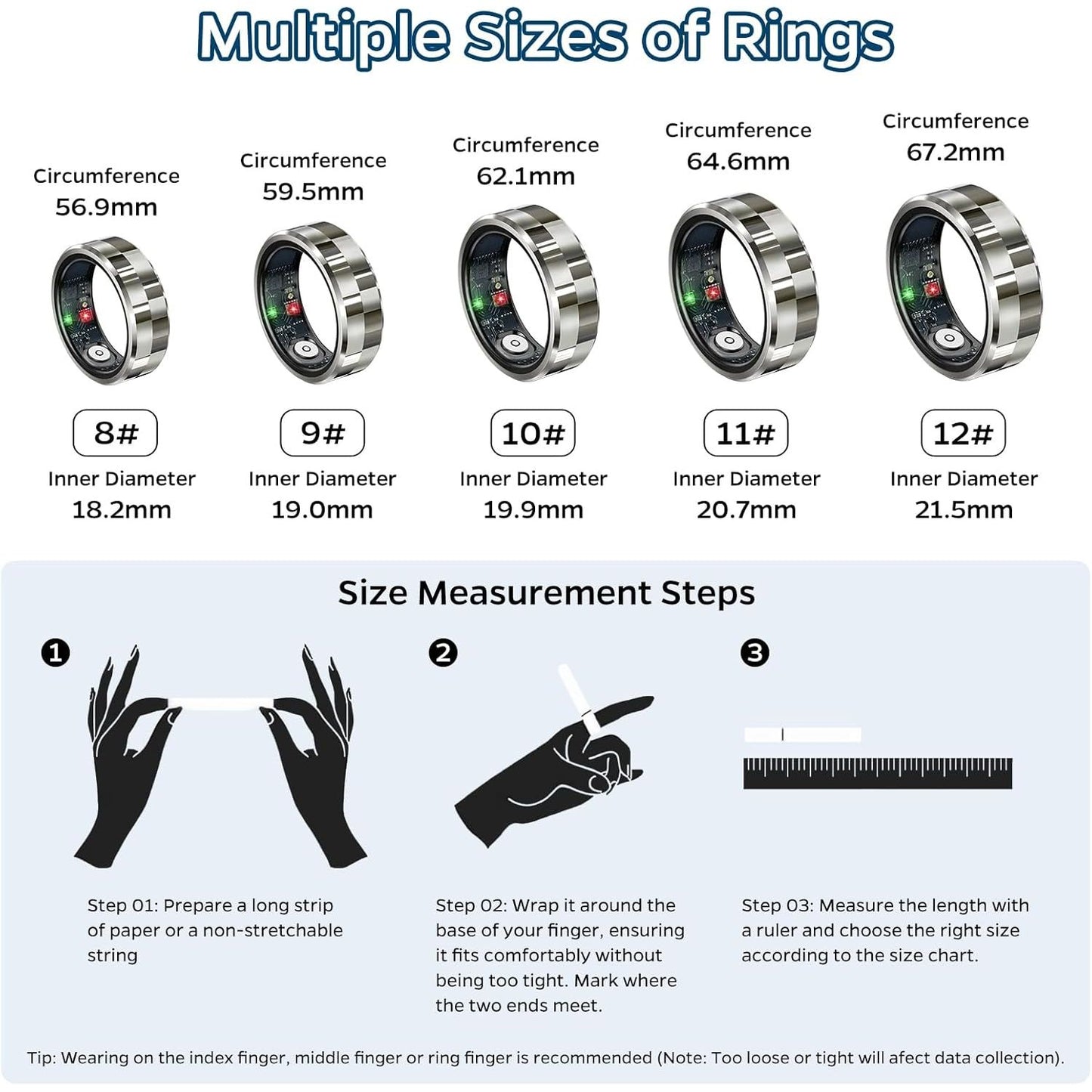 Waterproof Fitness Ring, Smart Ring Health Monitor with Heart Rate Tracker - householdessential