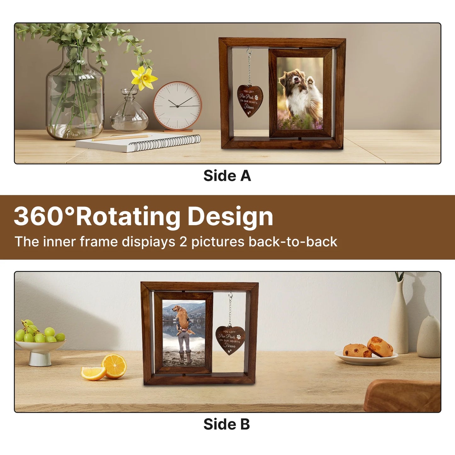 Pet Sympathy Gift, 360° Wooden Dog Memorial Frame for 4X6 Photo - householdessential
