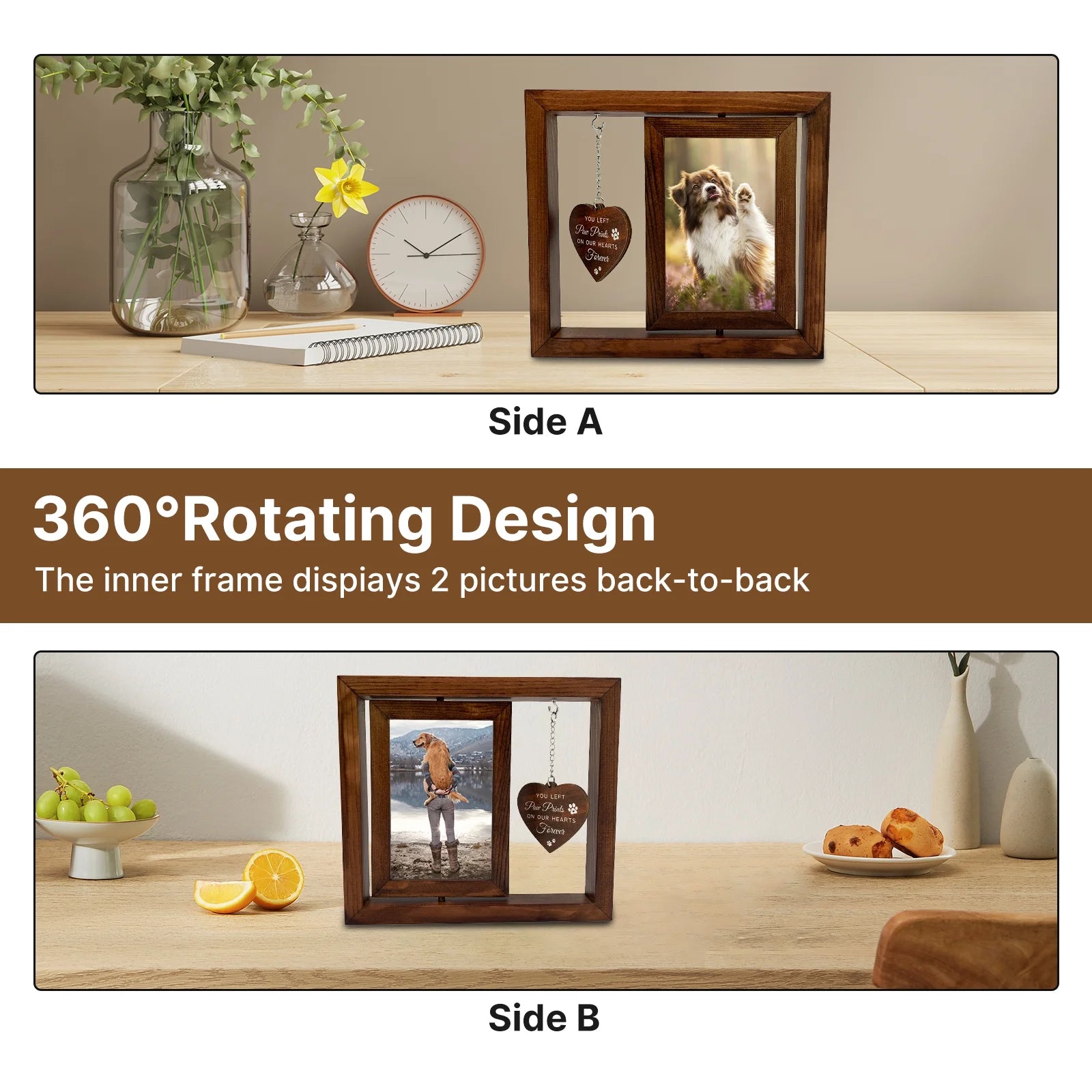 Pet Sympathy Gift, 360° Wooden Dog Memorial Frame for 4X6 Photo - householdessential
