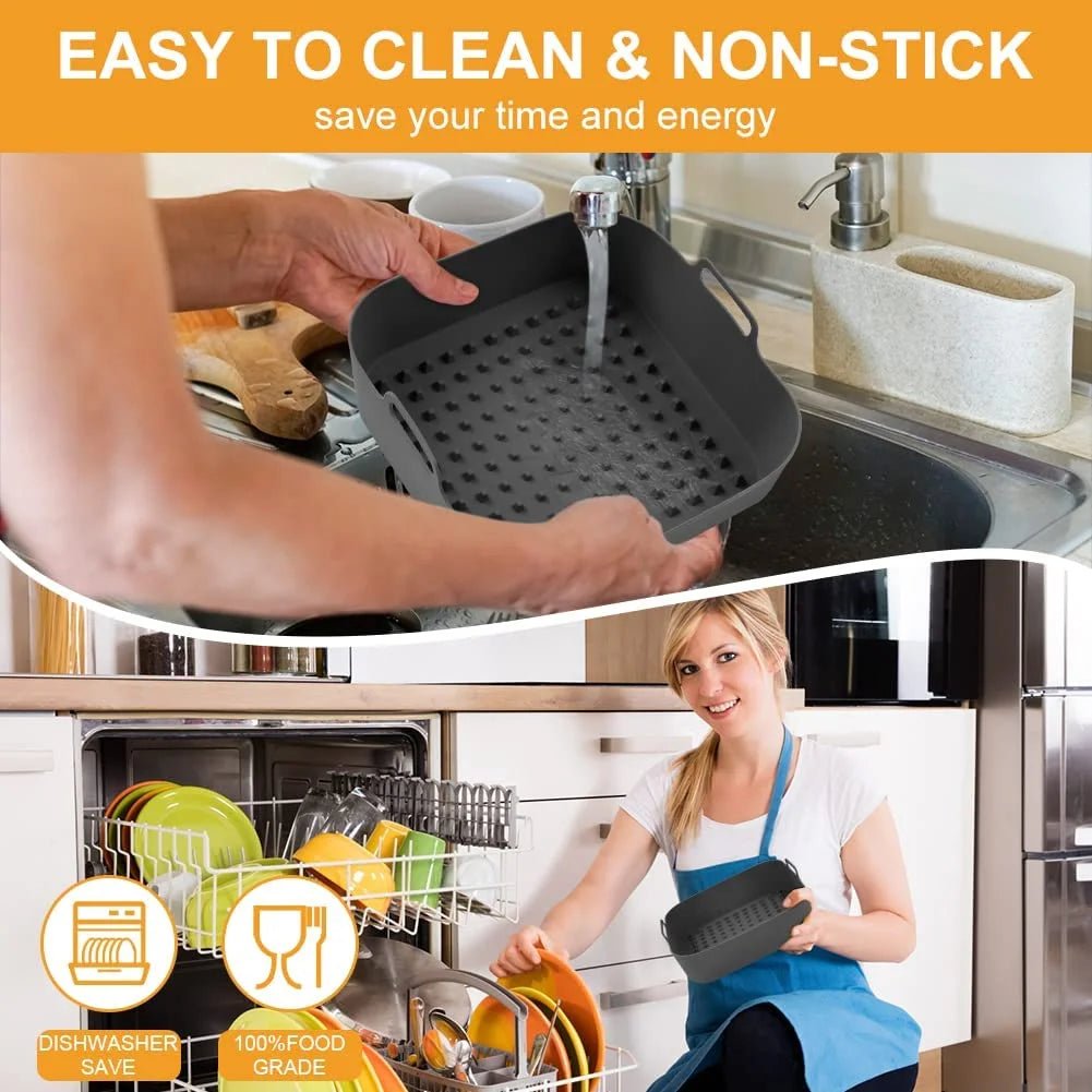 Non-Stick Silicone Air Fryer Liners Set - Reusable Basket Liners - householdessential