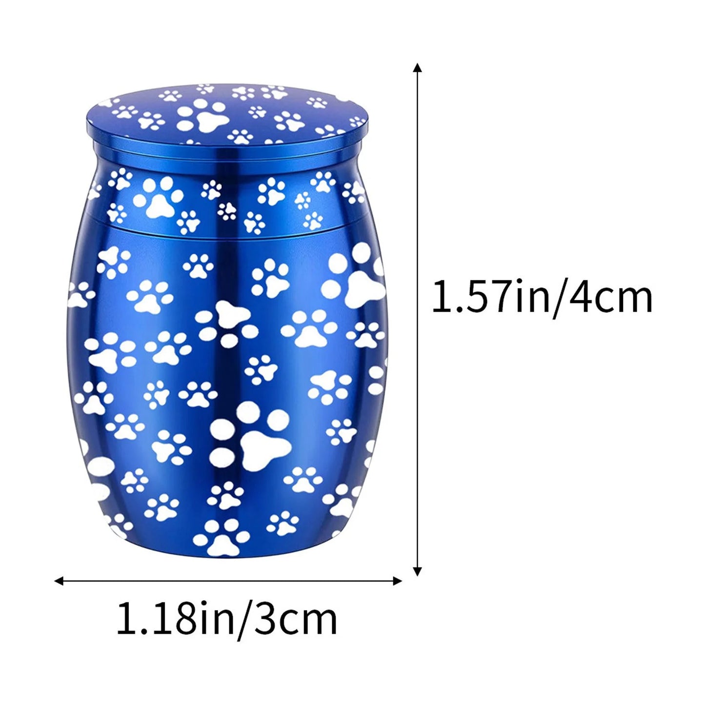Blue Metal Pet Urn Engraved Paw Small Animal Memorial - householdessential