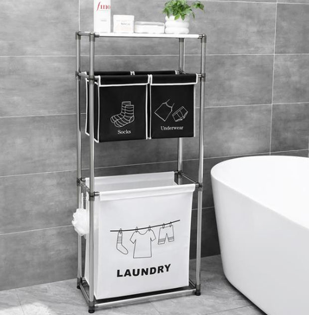 Laundry Basket 3-Tier Laundry Sorter with 4 Removable Bags for Organizing Clothes, Laundry, Light Laundry, Dark Laundry, 3 Hooks