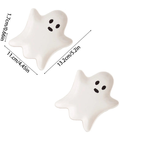 Upgraded Halloween Ceramic Ghost Plate 5"X4",Reusable Halloween Plate for Everything from Desserts, Salads, Snacks, Candy, Appetizers and More (Pack of 2)