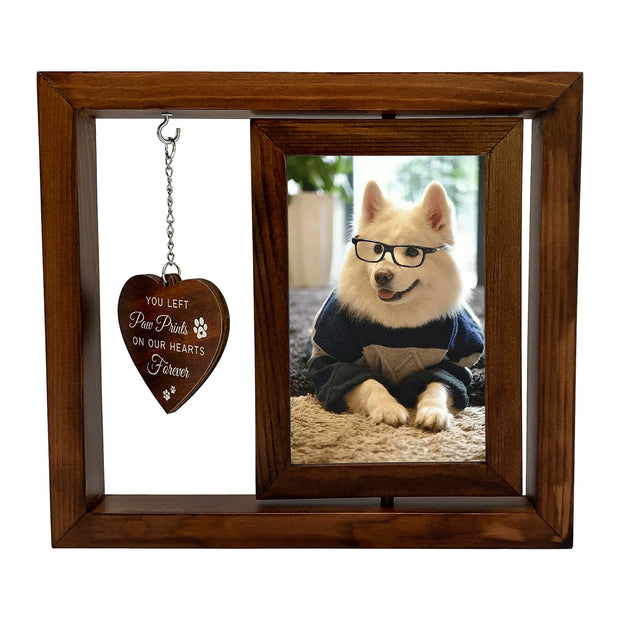 Dog Memorial Gift，Rotating Wooden Picture Frame for 4X6 Photo，Pet Sympathy and Bereavement Remembrance Gift for Dogs and Cats