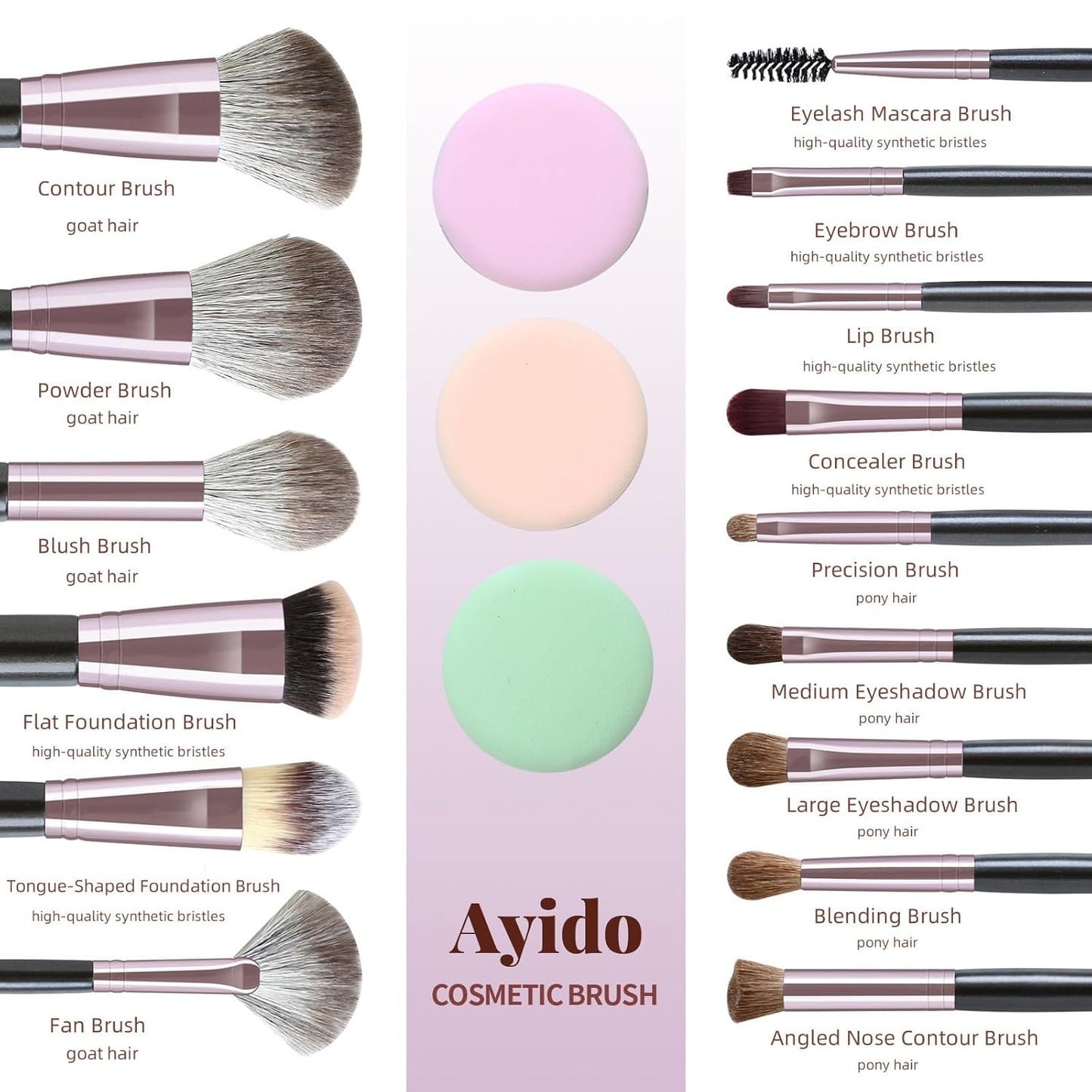 Professional Makeup Brushes Set - 15 Piece Brush Kit with Kabuki Foundation Brush - householdessential