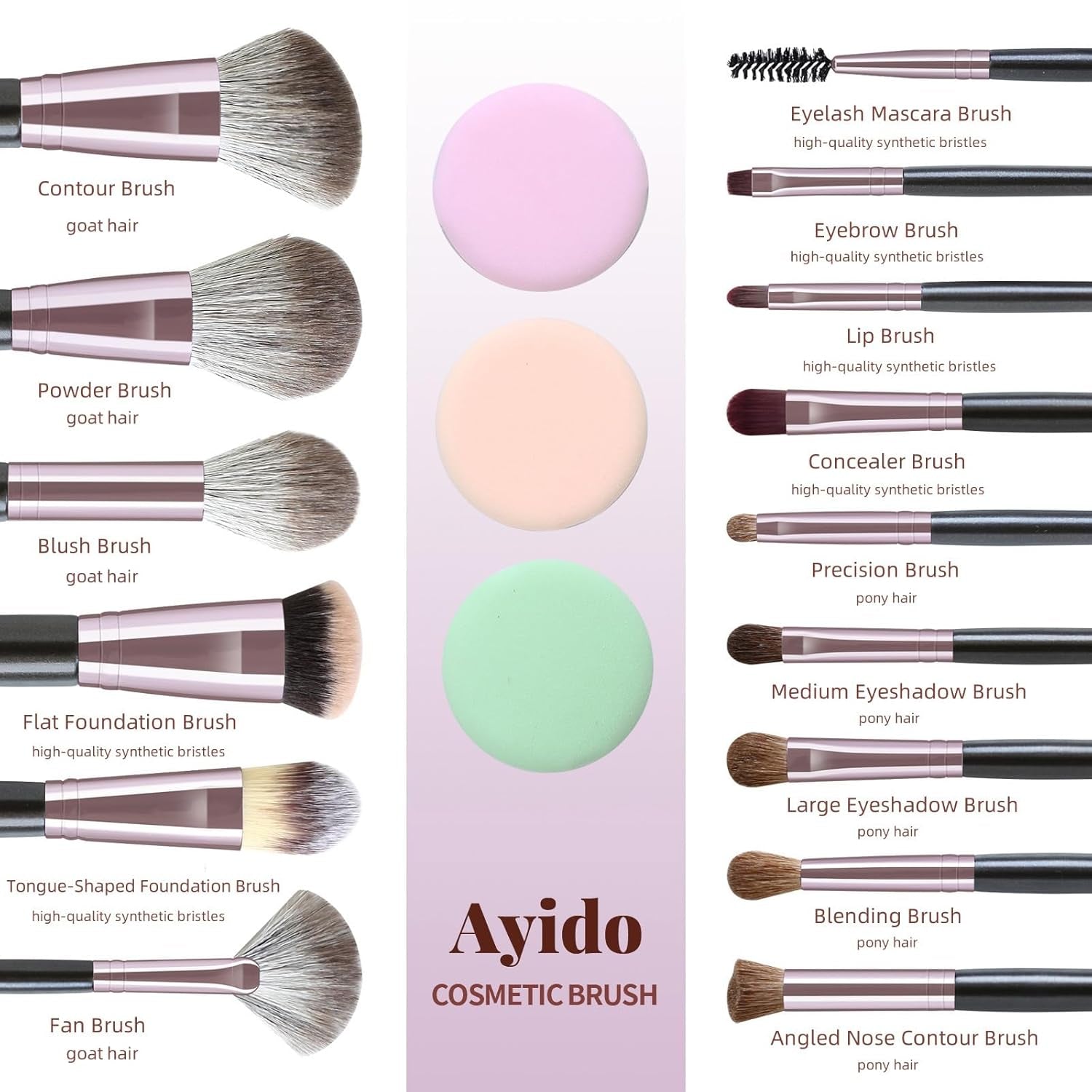 Professional Makeup Brushes Set - 15 Piece Brush Kit with Kabuki Foundation Brush - householdessential