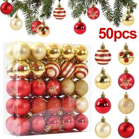 50Pcs/Box 4Cm Christmas Balls Ornament Xmas Tree Hanging Bauble Pendant 2024 Christmas Decoration for Home 2025 New Year Gifts