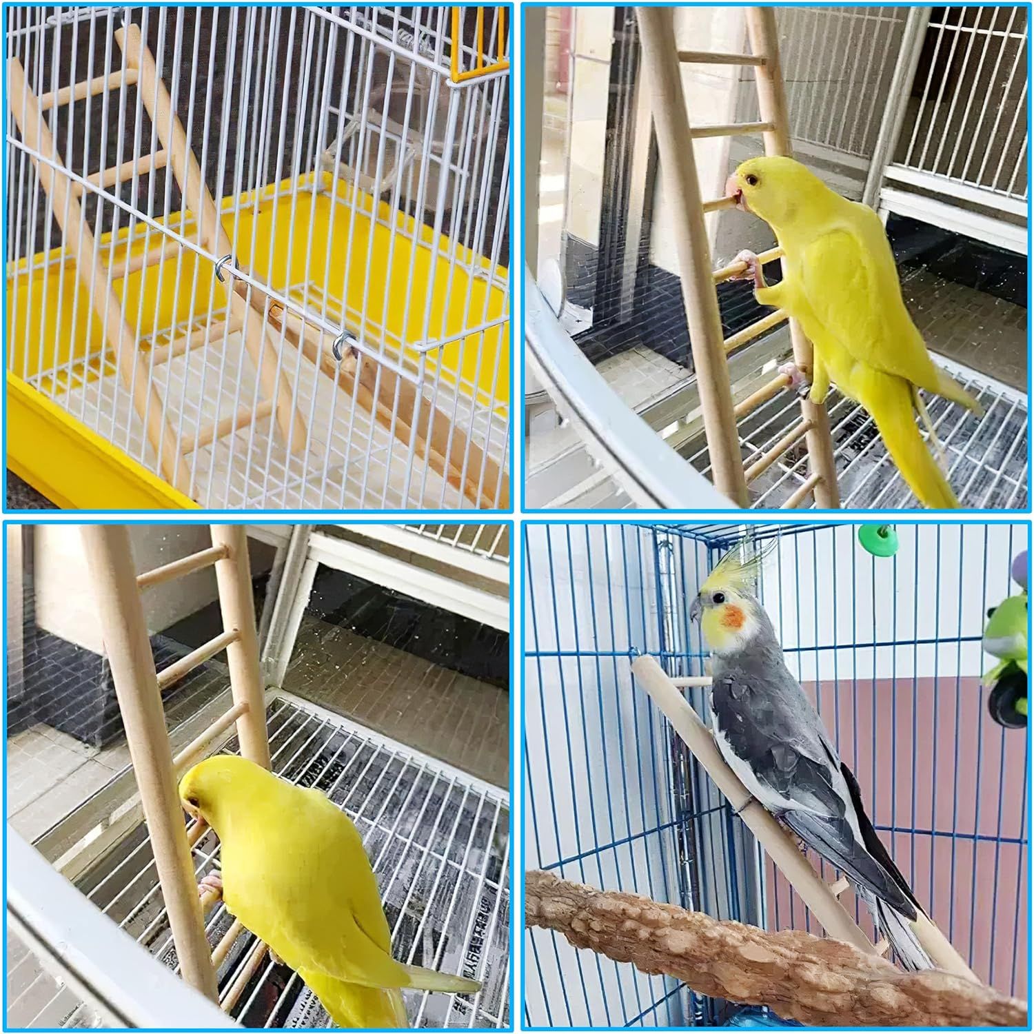 Natural Wooden Bird Ladder Parrot Climbing Toys 5pcs Set Cage Accessories - householdessential
