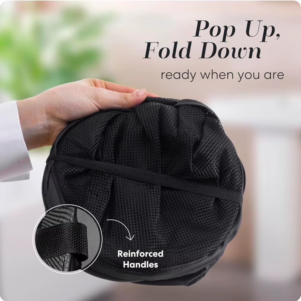 Collapsible Mesh Laundry Basket with Side Pocket - Breathable Clothes Storage Organizer - householdessential