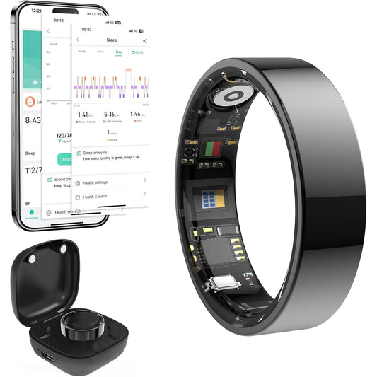 Smart Ring Health Tracker, Blood Pressure Monitoring Ring, IP68 Waterproof Fitness Ring - householdessential