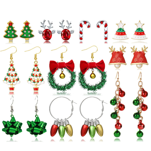 Christmas Earrings for Women Xmas Holiday Dangle Earring Christmas Tree Snowflake Bell Reindeer Stud Earrings Jewelry Costume Outfit Accessories