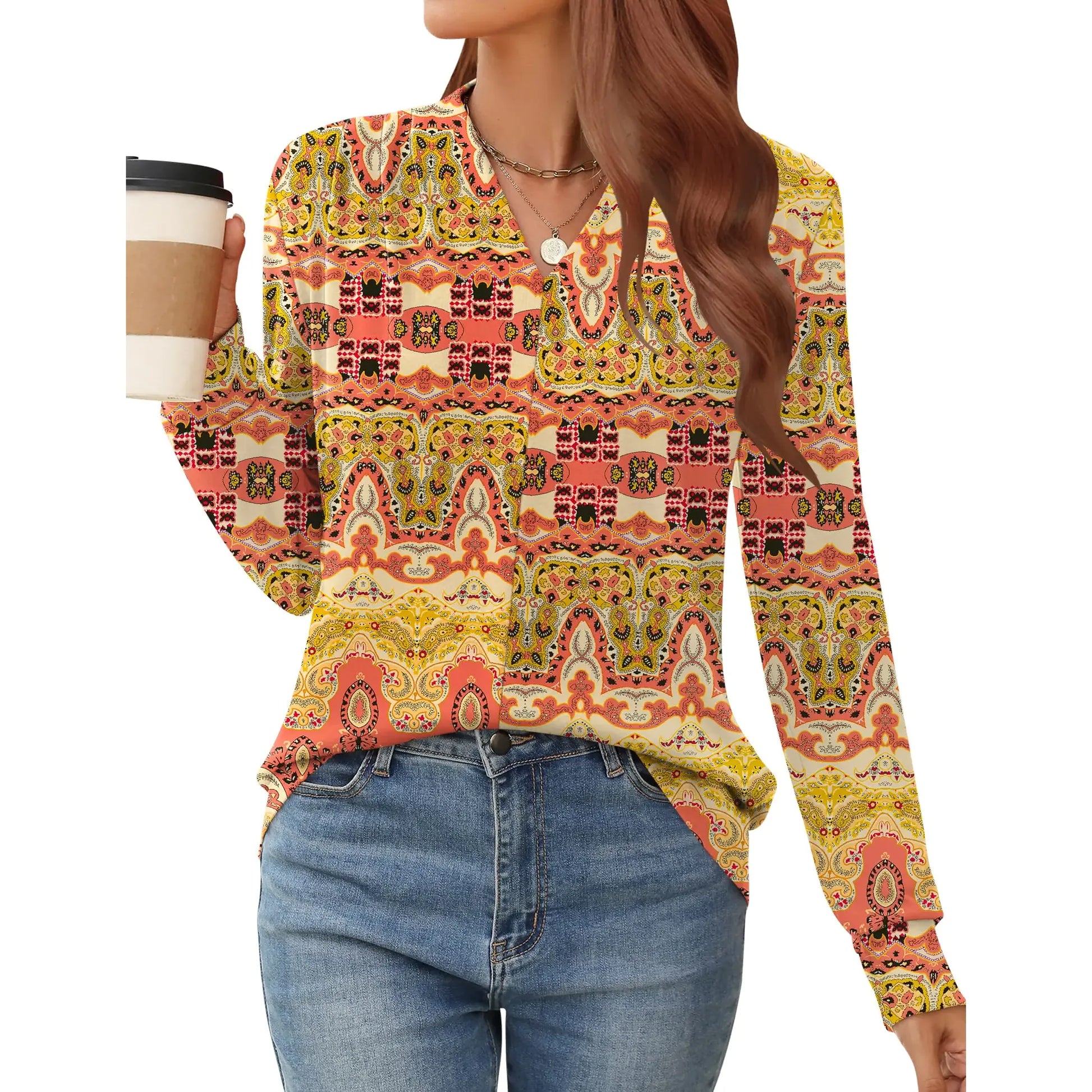 Women's Long Sleeve V Neck Blouse | Casual Business Top for Work & Going Out - householdessential