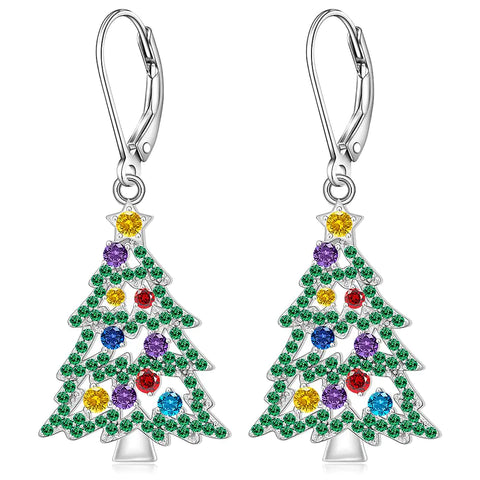 Christmas Earrings Christmas Tree Earrings for Women 925 Sterling Silver Dangle Christmas Tree Earring Xmas Jewelry Gifts