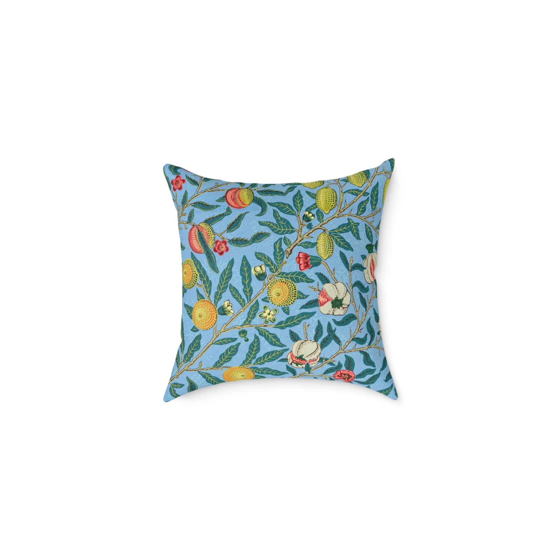 William Morris Vintage Four Fruits Pattern (1862) Pillow | Blue Botanical Pattern, Lemon Orange Branches - householdessential