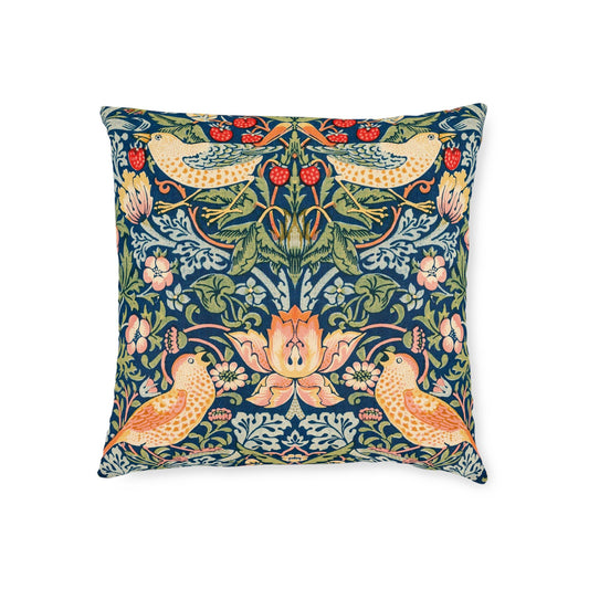William Morris Strawberry Thief Floral Pattern Square Cushion | Vintage Botanical Birds - householdessential