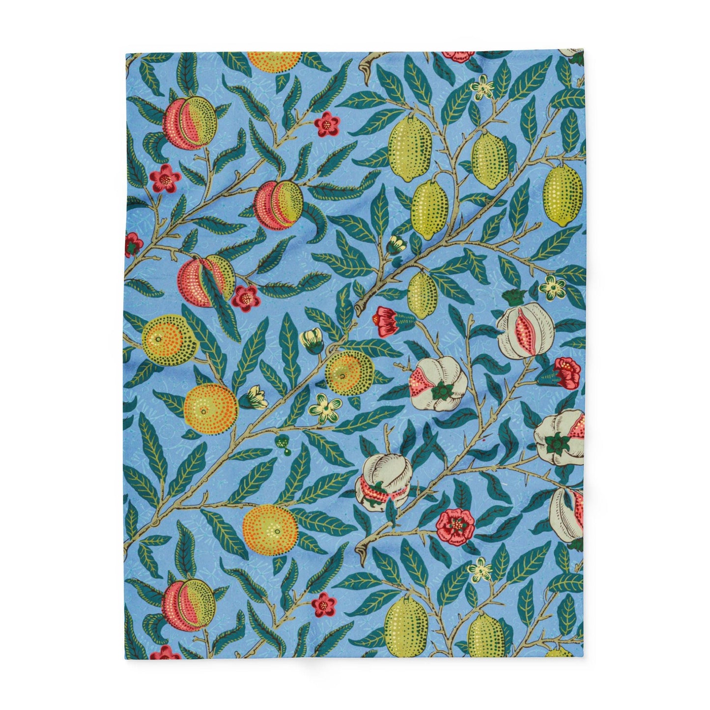 William Morris Four Fruits Pattern Arctic Fleece Blanket | Floral Throw - householdessential