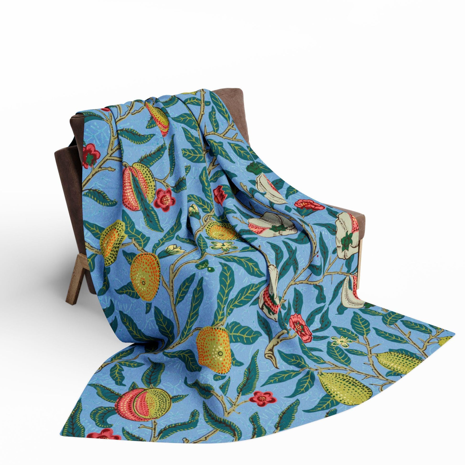 William Morris Four Fruits Pattern Arctic Fleece Blanket | Floral Throw - householdessential