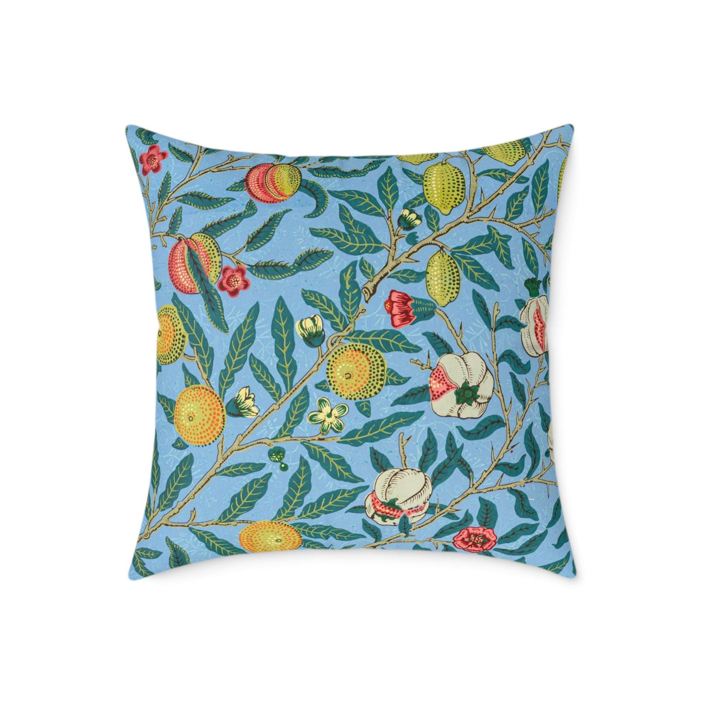 William Morris Vintage Four Fruits Pattern (1862) Pillow | Blue Botanical Pattern, Lemon Orange Branches - householdessential