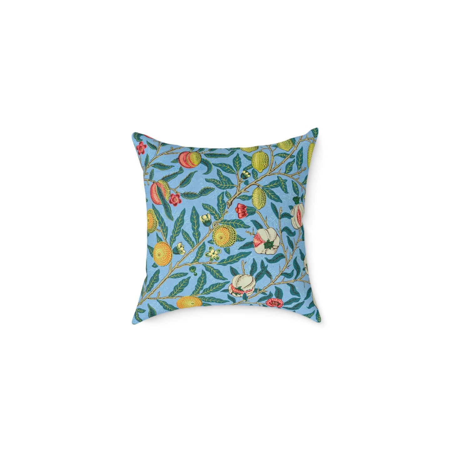 William Morris Vintage Four Fruits Pattern (1862) Pillow | Blue Botanical Pattern, Lemon Orange Branches - householdessential