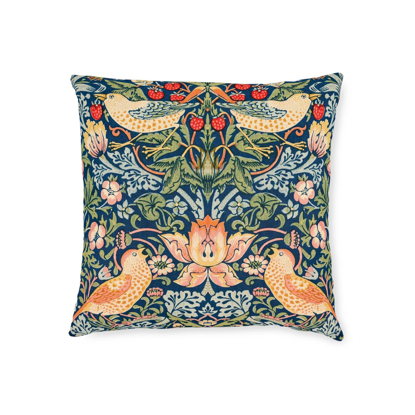 William Morris Strawberry Thief Floral Pattern Square Cushion | Vintage Botanical Birds - householdessential