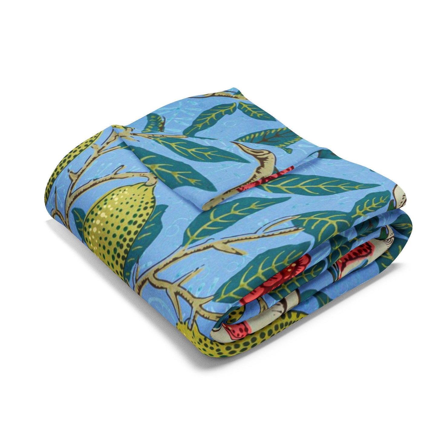 William Morris Four Fruits Pattern Arctic Fleece Blanket | Floral Throw - householdessential