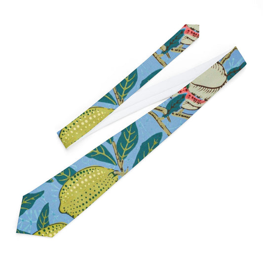 William Morris Four Fruits Print Necktie | Citrus Pattern, Blue Background - householdessential